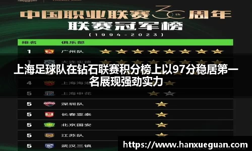 上海足球队在钻石联赛积分榜上以97分稳居第一名展现强劲实力